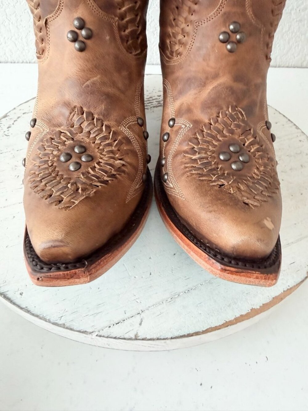 Lane COSSETTE Cowboy Boots Cognac Brown Western Cowgirl Tall Snip Toe Size 7.5 - Picture 7 of 13